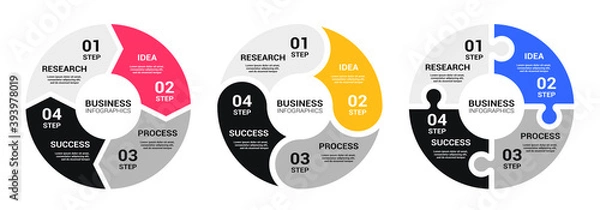 Fototapeta Graphic Round Chart Infographic Template with a Four Steps for Success. Business Circle Template with Options for Brochure, Diagram, Workflow, Timeline, Number Options. Vector EPS 10