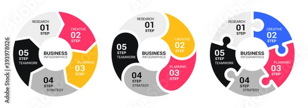 Fototapeta Graphic Round Chart Infographic Template with a Five Steps for Success. Business Circle Template with Options for Brochure, Diagram, Workflow, Timeline, Number Options. Vector EPS 10