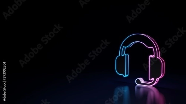 Obraz 3d glowing neon symbol of symbol of headset isolated on black background