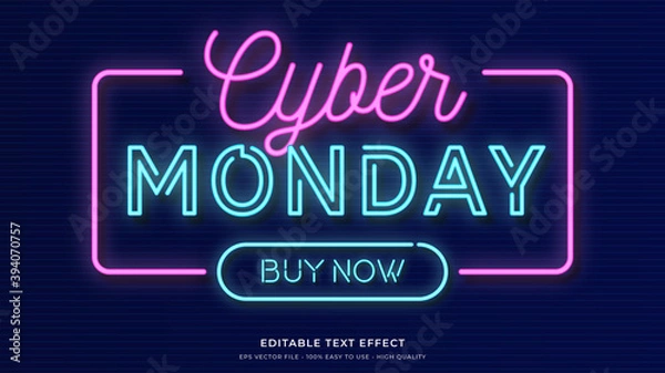 Fototapeta cyber monday neon light typography premium editable text effect