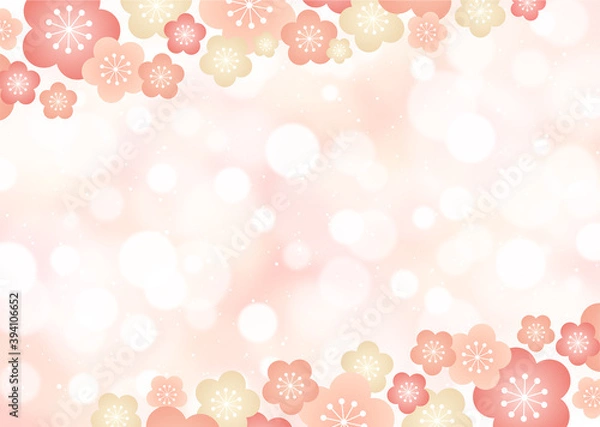 Obraz 【お正月・節分向けイラスト素材】梅とホワホワの背景 横位置 ななめ