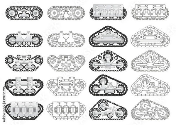 Fototapeta Set of futuristic tracks. Side view. Isolated on white background. Vector illustration.