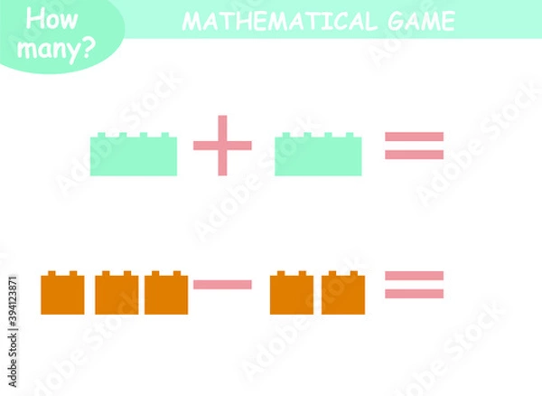 Fototapeta mathematical examples of addition and subtraction. educational page for children. colored blocks