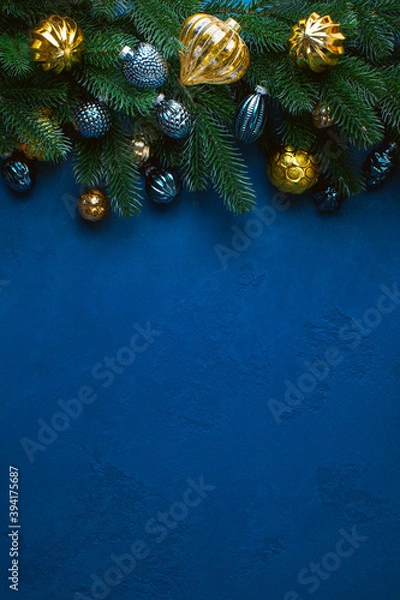 Obraz Dark blue Christmas background with copy space for a greeting text