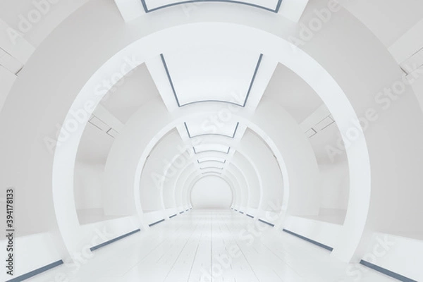 Obraz White sci-fi tunnel, empty round room, 3d rendering.