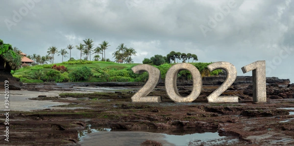 Obraz 2021 3D text in Tanah lot Bali