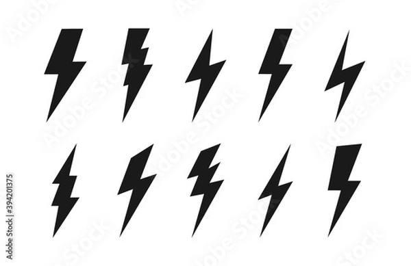 Fototapeta Lightning icons set of black color in flat style. Vector illustration