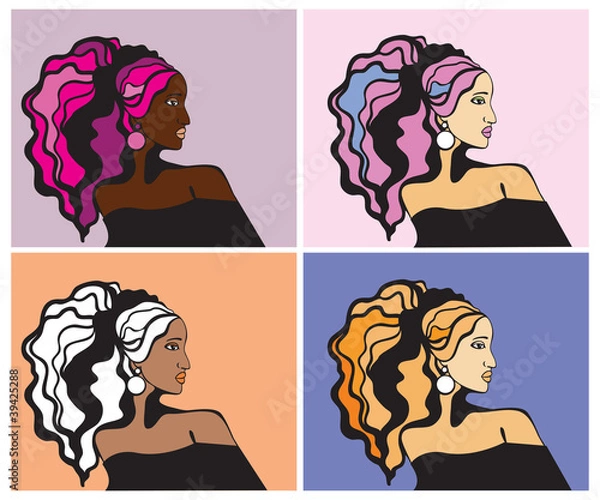 Fototapeta Colorful woman  hairstyle. Popart style. Vector illustration.