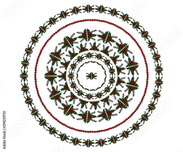 Fototapeta Christmas frames wreaths with Christmas tree branches and winter flowers. Beautiful round festive frames for creating prints and elegant cards, packaging, and more.