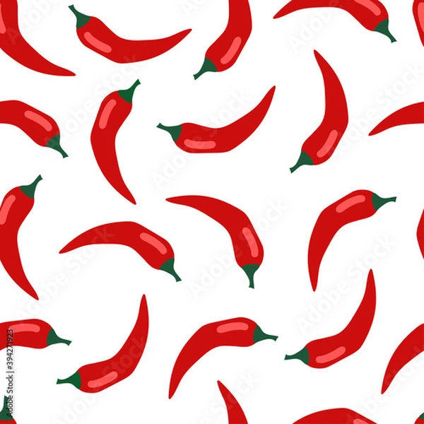 Fototapeta Seamless pattern with chili peppers - hot red peppers isolated on white background.