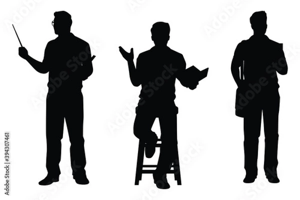 Obraz Set of male teacher with book silhouette vector