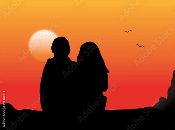 Fototapeta Loving couple on sunset background