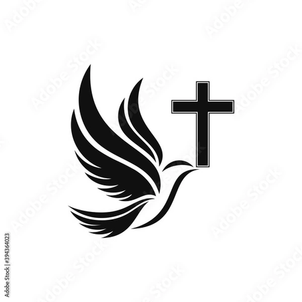 Fototapeta Christian cross icon with beautiful dove. Vector illustration
