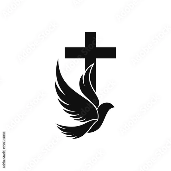 Fototapeta Christian cross icon with beautiful dove. Vector illustration