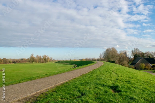 Fototapeta Dutch landscape with dike and road
