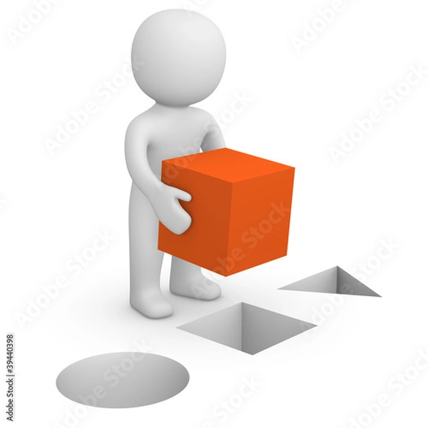 Obraz 3d man with red cube