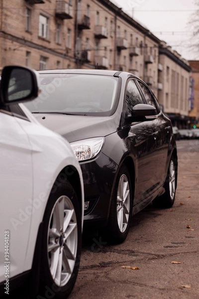 Obraz black and white car close up in the city