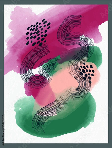 Obraz Minimalist hand paint abstract art background with watercolor spot. Brush painting is a textural decoration with an artistic acrylic design of a poster, banner, or interior painting.
