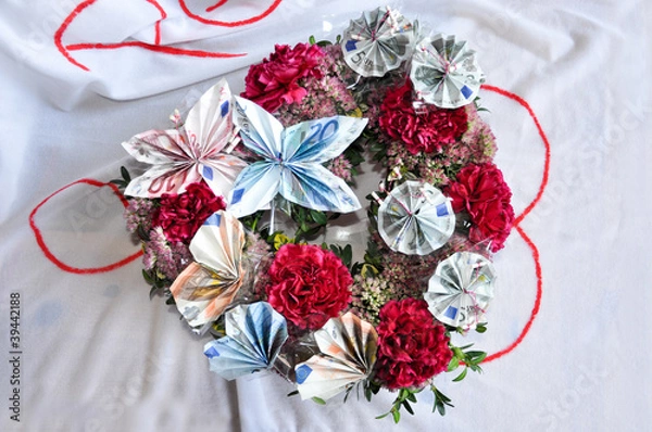 Obraz Blumenstrauß mit Geldscheinen