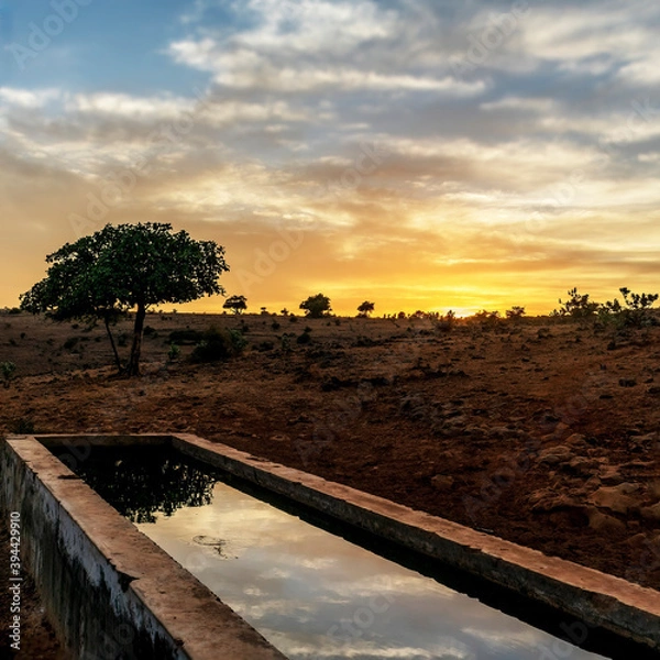 Obraz sunset over water with landscape