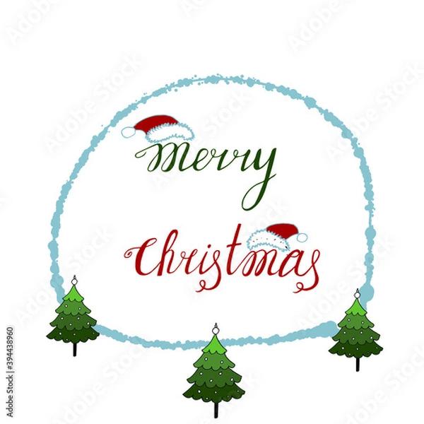 Fototapeta christmas card with fir tree and snowflakes