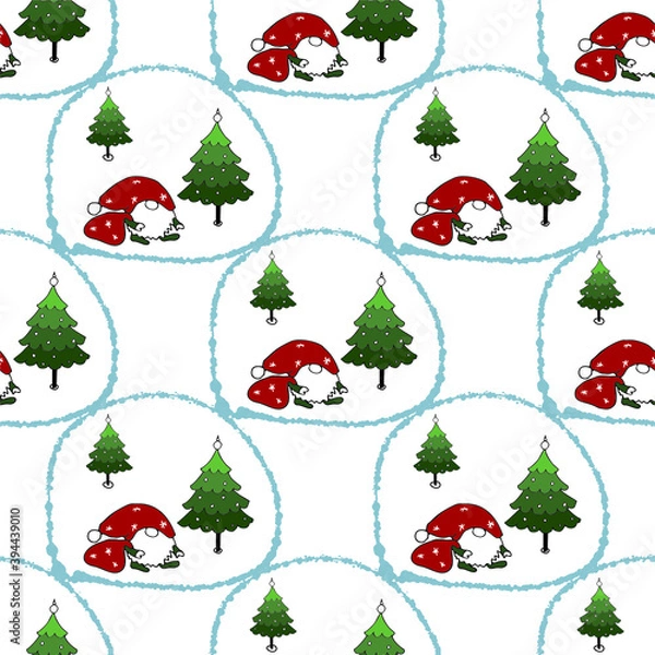 Fototapeta christmas seamless pattern with сhristmas trees, santa for creating elegant cards, invitations, prints and more. Vector festive frame.