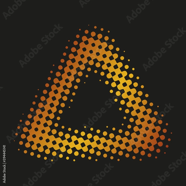 Fototapeta The contour of a golden triangle in halftones on a black background.