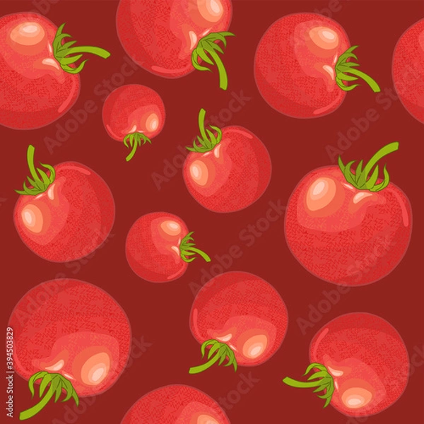 Fototapeta Abstract seamless pattern with tomatoes on red background