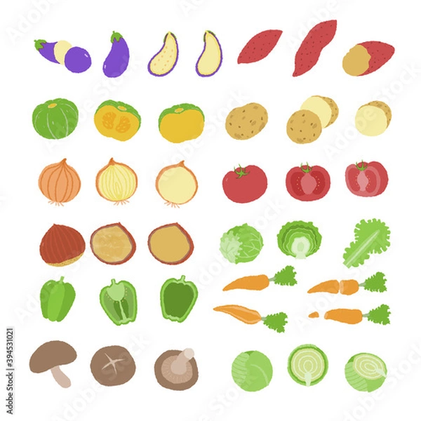 Fototapeta 野菜のシンプルな手描き風ベクターイラストセット