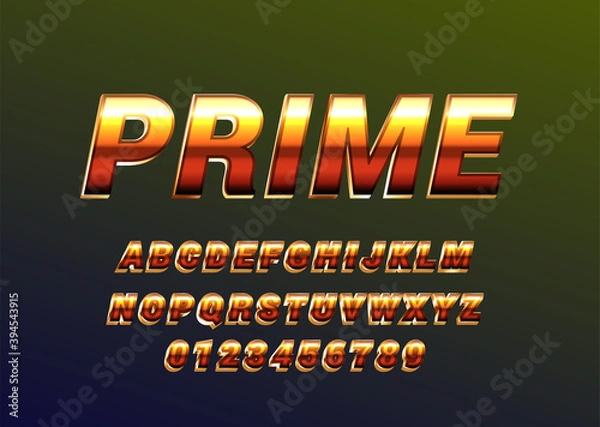 Fototapeta Retro gold metallic font alphabet. Custom typeface template. Font style effect