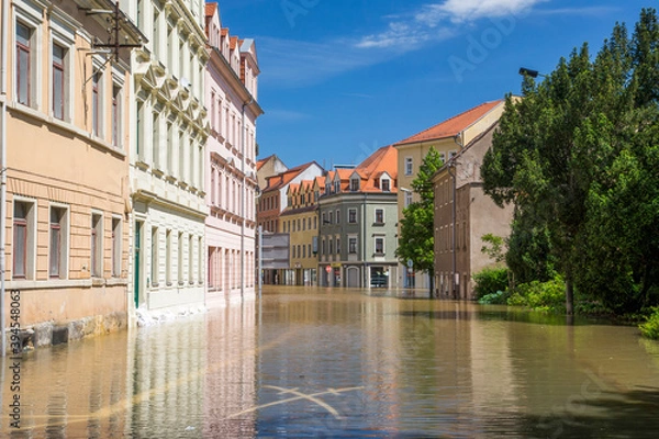 Fototapeta View of a street in Meissen during the 2013 floods
