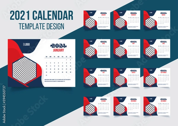 Fototapeta Calendar 2021 template design vector file