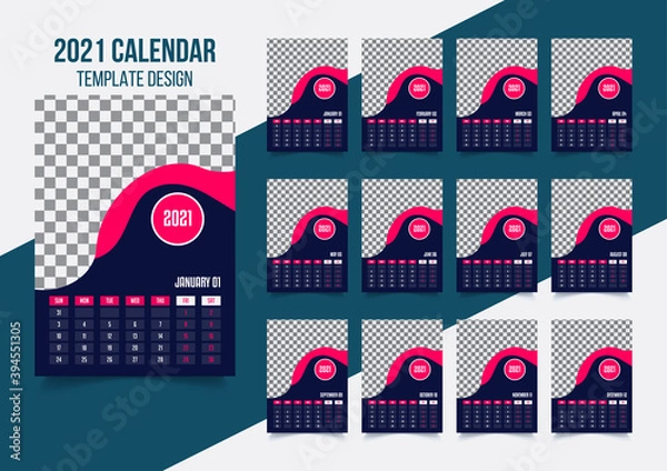 Fototapeta Calendar 2021 template design vector file