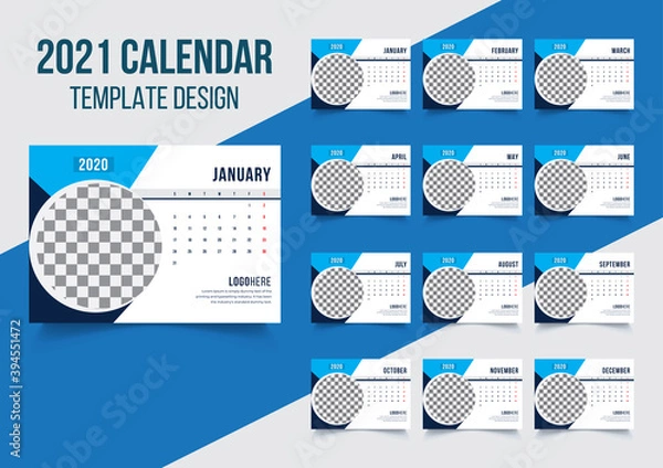 Fototapeta Calendar 2021 template design vector file