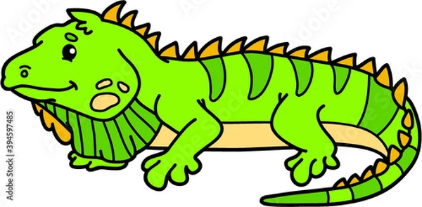 Fototapeta Vector illustration of cute cartoon iguana character for children and scrap book