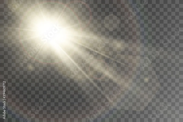 Fototapeta Bright beautiful star.Vector illustration of a light effect on a transparent background.