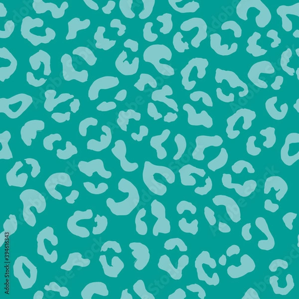 Fototapeta Leopard seamless pattern. Vector animal print. Light blue spots on a turquoise background. Jaguar, leopard, cheetah, panther fur. Leopard skin imitation can be painted on clothes, paper or fabric.