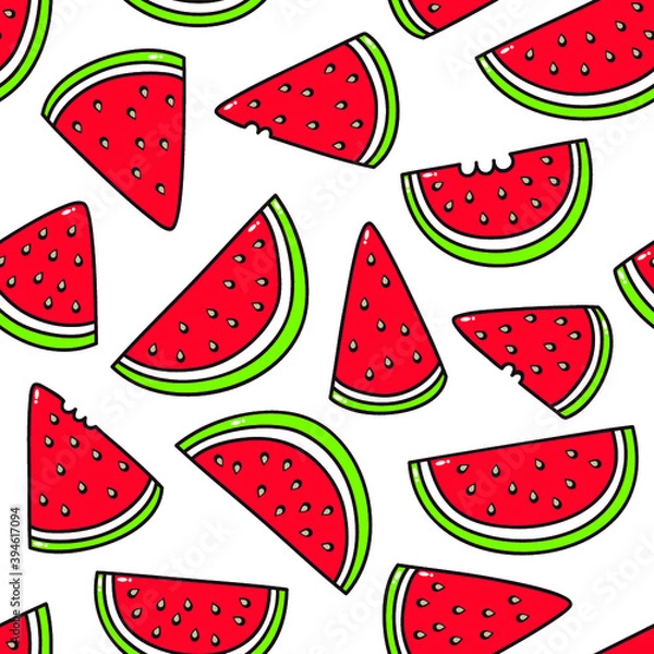 Fototapeta Vector summer seamless pattern with cartoon watermelon