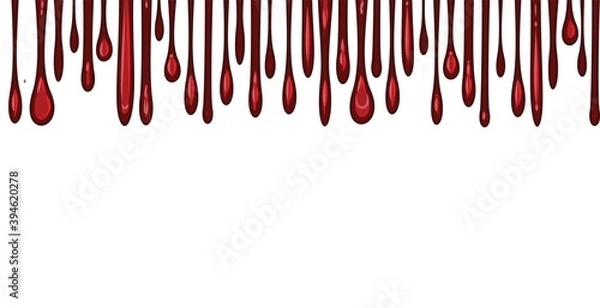 Fototapeta Red streaks of liquid. Cherry, plum or strawberry jam. Red paint runs off thickly. Custard. The drops slide. The isolated object on a white background. Frame. Vector