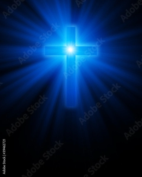 Fototapeta blue glowing christian cross