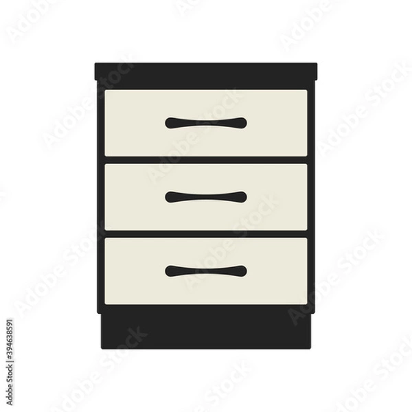 Fototapeta Bedside table icon. Front view. Colored silhouette drawing. Vector flat graphic illustration. The isolated object on a white background. Isolate.