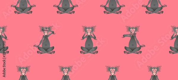 Fototapeta The stylized image of monkeys in the lotus position. Japanese macaque. Seamless pattern. Vector graphics