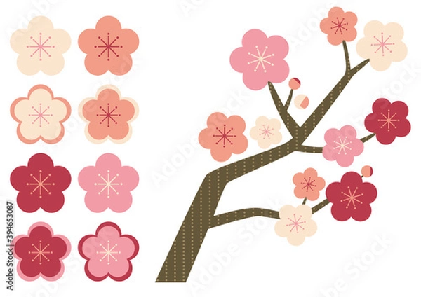 Obraz 梅の木と花の素材イラスト（シンプル）