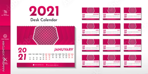 Obraz Desk Calendar 2021 Template design, desk calendar design set