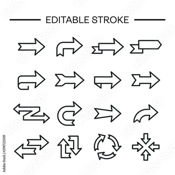 Fototapeta Arrows icon Line with editable stroke. Arrow vector icon set in thin line style. Different black directional icons, vector illustration collection for web design, mobile apps, interface