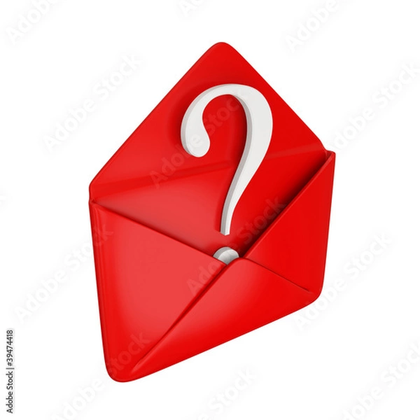 Obraz Red cover with a white query symbol inside.
