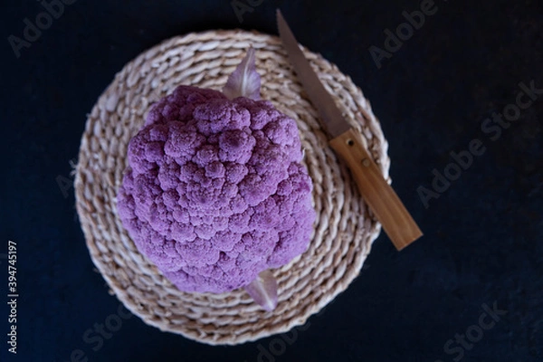 Fototapeta Purple cauliflower on black background