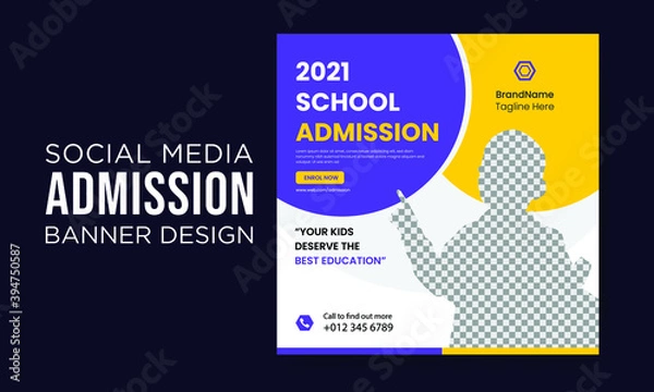 Fototapeta School Admission Social Media Banner Design with Yellow Background.