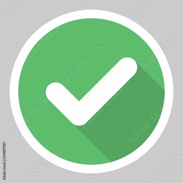 Fototapeta Check marks, Tick marks, Accepted, Approved, Yes, Correct, Ok, Right Choices, Task Completion, Voting. - vector mark symbols in green. White stroke and shadow design. Isolated icon.