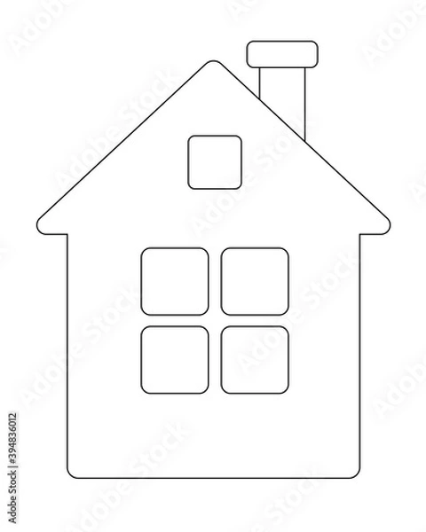 Fototapeta House - vector linear picture for coloring. Small house with windows and smoke - coloring - element for a pictogram or logo. Outline.
